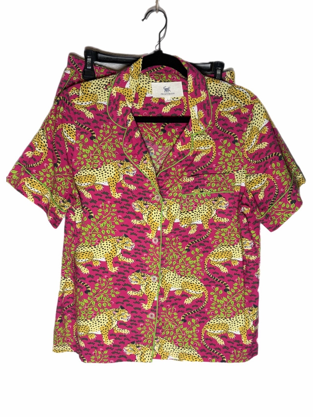 Printfresh Woven Bagheera Leopard Print Notch Collar Shorty Pajama Set Sz Small